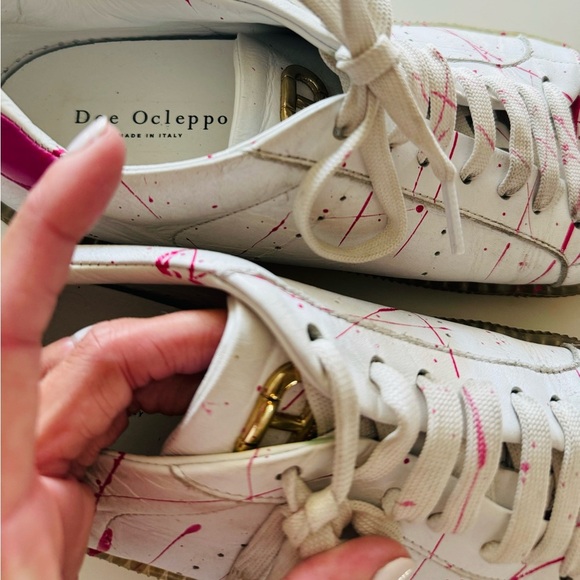 Dee Ocleppo Hand-Painted White Sneakers With Splash Details - Picture 2 of 9